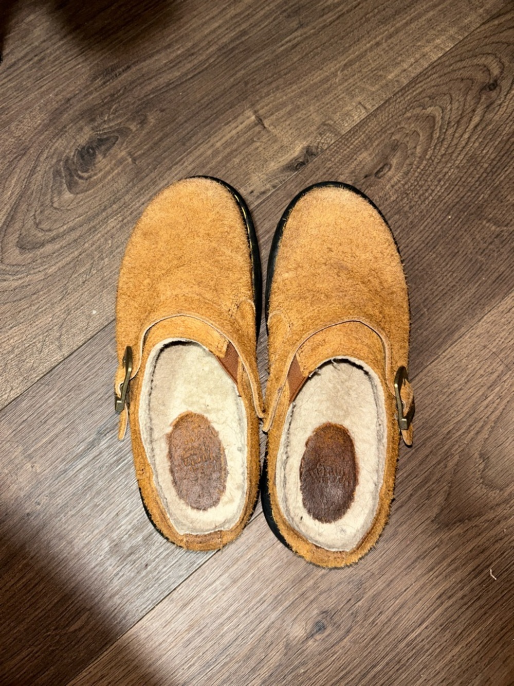 Dr Marten Suede Mule Clog in Camel Tan with Buckle Size 8